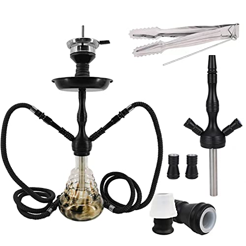 RMAN Shisha Set 55cm Wasserpfeife Komplett Aluminium Hookah Premium Zubehör inkl. Closed Chamber, Tonkopf, Kopfadapter mit 18/8 Schliff, Kohlezange, Edelstahl Tauchrohr, Schwarz