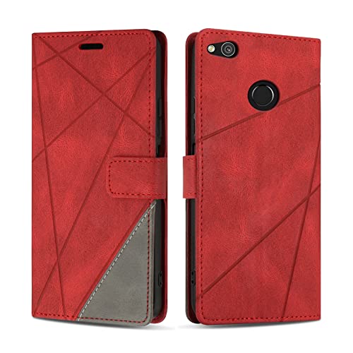SONWO Hülle für Huawei P8 Lite 2017, Premium PU Leder Handyhülle Flip Case Wallet Silikon Schutzhülle Klapphülle für Huawei P8 Lite 2017, Rot