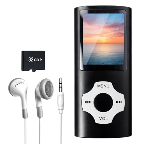 32GB MP3-Player/MP4-Player, Speicher, Verlustfreier Klang, HD Lautsprecher, Sprachrekorder, 1,8 Zoll TFT-Bildschirm, AUX Unterstützung(Schwarz)