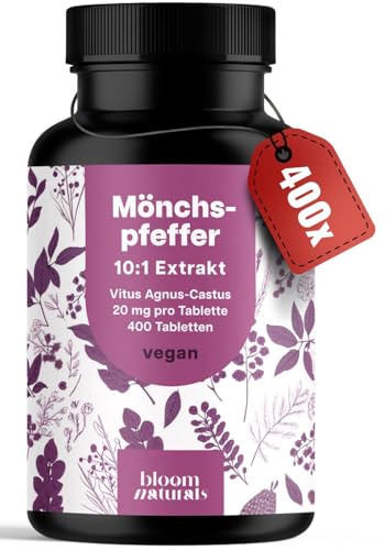 Mönchspfeffer hochdosiert - 400 Tabletten - 20mg pro Tablette - 10:1 Extrakt aus Original Agnus Castus - Nahrungsergänzungsmittel- Vegan und produziert in Deutschland Laborgeprüft