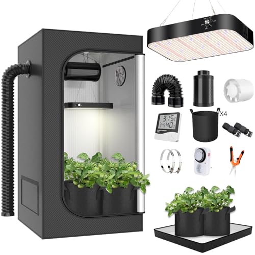 MODVKVK Growzelt Komplettset 80x80x180cm Grow Tent Kit mit 200W LED Vollspektrum Grow Lampe Dimmbar, GrowZelt Kit Komplettes Hydroponics Grow Tent Complete Set