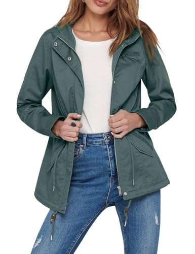 ONLY Damen Übergangs-Jacke ONLLorca Canvas Parka mit Kapuze 15216452, Balsam Green ,XXL
