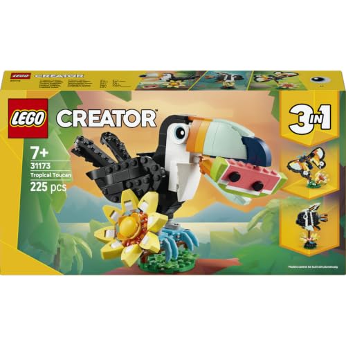 LEGO Creator 3in1 Wilde Tiere: Tropischer Tukan 31173 | Spielzeug ab 7 Jahren für Mädchen, Dschungel Bausteine und Lernspielzeug, 3 Tiermodelle in 1 Set, Geschenk, 225 Teile