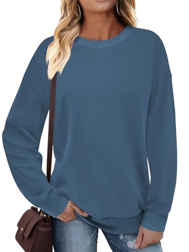 Cuptacc Pullover Damen Kontrast Panel Casual Kastenform Abgesetzte Sassy Thermo Große Größen Tunika 2025 Mode Schickes Neujahr Sweatshirt Damen Dunstblau L Groß