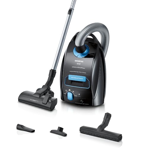 Siemens Staubsauger mit Beutel Q5.0 Extreme silencePower VSQ5X1232, für Allergiker, Hygiene-Filter, Starke Saugleistung: Parkett, Teppich, Fliesen, langes Kabel, Made in Germany, 850 W, schwarz
