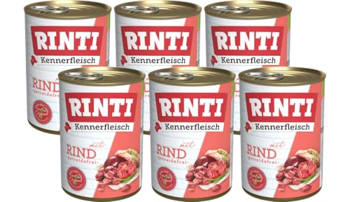 arelf Bundle RINTI-Kennerfleisch Rind 6 x 400 g Nassfutter Hund | Fleisch pur ohne Getreide & Kohlenhydrate + Alpha Spirit Snack Gratis