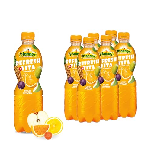 Pfanner Multivitamin (6 x 0,5 l) – Multi Getränk aus 12 Früchten - 12% Fruchtgehalt Mehrfruchtsaftgetränk im Vorratspack