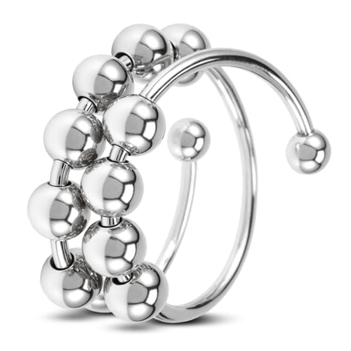 YUFFQOPC Anxiety Ring Silber 925 Damen, Verstellbar Angstring Stressring Spinner Ring Damen 925 Sterling Silber Fidget Ringe Perlen Angstringe für Angst, Schmuck Geschenke Frauen