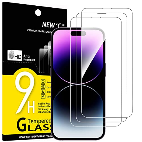 NEW'C 3 Stück für iPhone 14 Pro Max für Panzerglas (6,7 Zoll), Frei von Kratzern, 9H Härte, HD Displayschutzfolie, 0.33mm Ultra-klar, Ultrabeständig