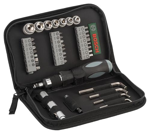 Bosch 38tlg. Mixed Bit Set (PH, PZ, S, HEX, Steckschlüssel Ø 5-13 mm, inkl. Handschraubendreher, Taschenlampe, Zubehör Bohrschrauber)
