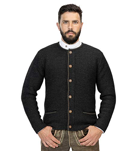 Schöneberger Trachten Couture Hochwertige Herren Strickjacke Anton - Trachtenjacke aus Wolle - Cardigan Jacke in Anthazit oder Grau - Anton (L, Anthrazit)