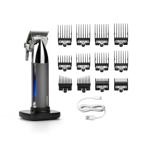 BaByliss Super-X Metal Kabelloser Haarschneider – Japanische Stahlklingen, 10 Aufsteckkämme, 2 Kammführungen, Lithium-Akku, digitales Display, Metallgehäuse, Schwarz, E996E