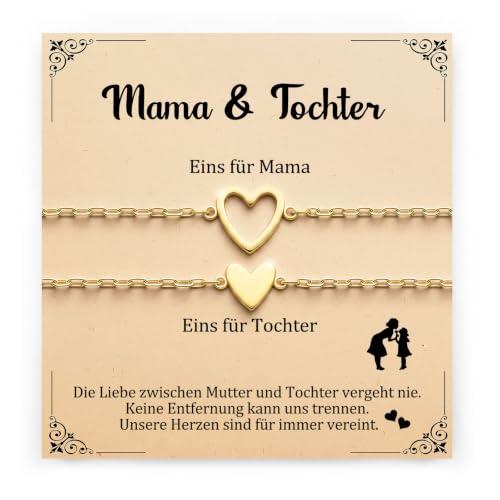 YIBONIKA Mutter Tochter Geschenk, Mutter Tochter Armband Herz, Golden