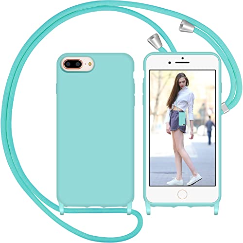 Nupcknn Liquid Silikon Handykette Hülle für iPhone 7 Plus/iPhone 8 Plus/iPhone 6s Plus Hülle Necklace(abnehmbar) Hülle mit Kordel zum Umhängen Handy Schutzhülle mit Band (Gletscher blau, 5.5