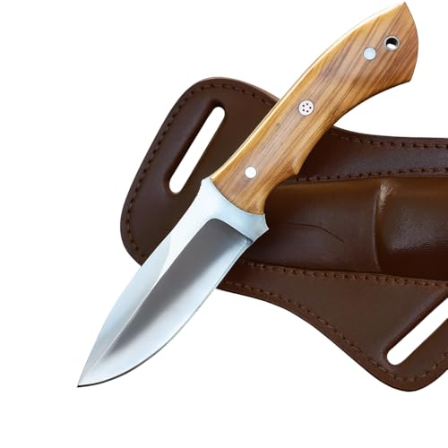 Novahaven Handmade D2 Steel Hunting Knife - 9 Inches Fixed Blade Knife with Olive Wood Handle, Premium Outdoor and Camping Knives, With Leather sheath (Hunting-Knives-1)