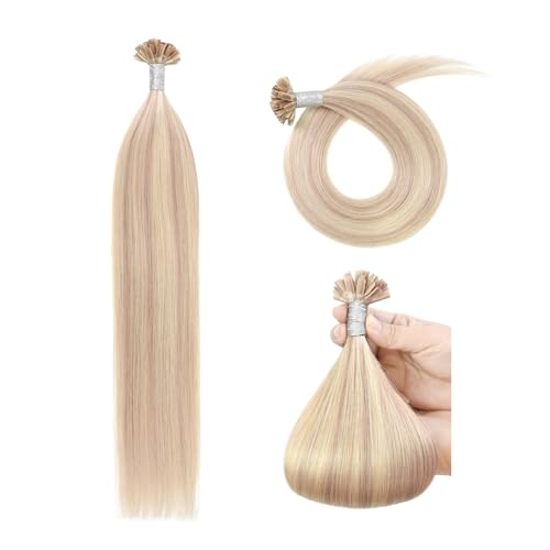 Extensions Echthaar Bondings U Tip Hair Extensions Echthaar Keratin Bondings Echthaar 40 cm Remy Echthaar Extensions Bondings (50g #P18/613 Aschblond Mix Bleichblond)