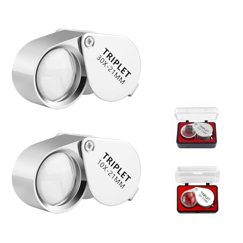 Diffaxy Juwelier Lupe 10X und 30X, Zusammenklappbare Handlupe für Juweliere zur Schmuckidentifizierung, Taschenlupe für Edelsteine, Schmuck, Rocks, Antiquitäten und von Zeitungsbüchern