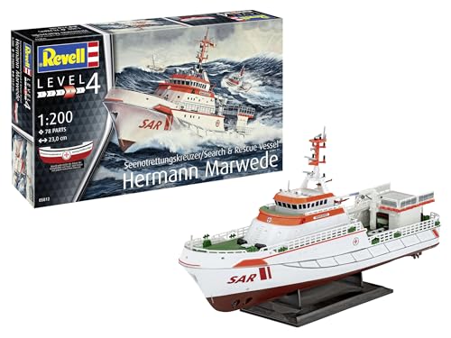 Revell Modellbau, Hermann Marwede, Bausatz, Maßstab 1:200, 78 Teile, Bastelset ab 12 Jahren, Detailgetreues Modell, Seenotrettungsschiff, Authentische Nachbildung