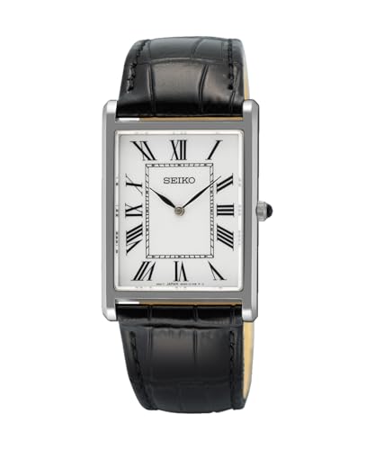 Seiko Klassik Armbanduhr für Damen in der Farbe Schwarz mit Armband aus Leder, Wasserdichtigkeit: 5 bar, Gehäusedurchmesser: 27 mm, SWR103P1