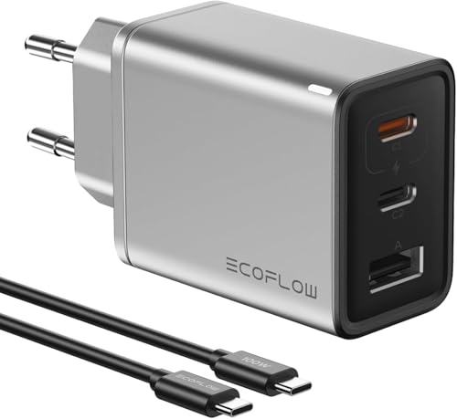EcoFlow 3-in-1-Ladegerät USB C 65W mit 100W Kabel, 3 Ports Netzteil, GaN Charger Schnellladegerät, kompatibel mit iPhone 17/16/15/14 Series, Samsung, MacBook, iPad und mehr, 2 USB C und 1 USB A