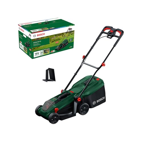 Bosch Akku-Rasenmäher ROTAK18V-32 (Schnittbreite: 32 cm, Schnitthöhe: 25-65 mm, 35 l Stoff-Grasfangkorb, Mulchstopfen, ohne Akku)