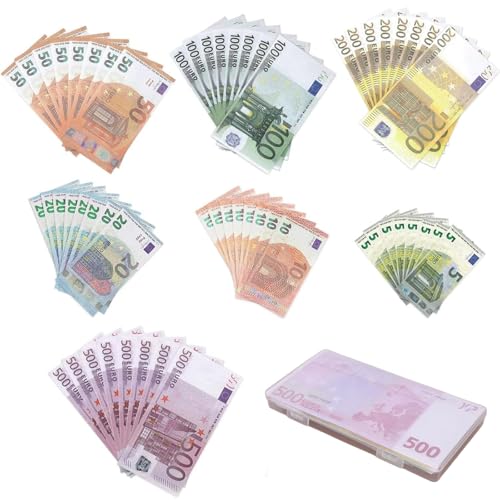 DOINEUFL 210 Blätter Spielgeld, Enthält 7 Stückelungen 5/10/20/50/100/200/500, 30 Stück Jeder Stückelung, Fake Geld Spielgeld Euro Scheine
