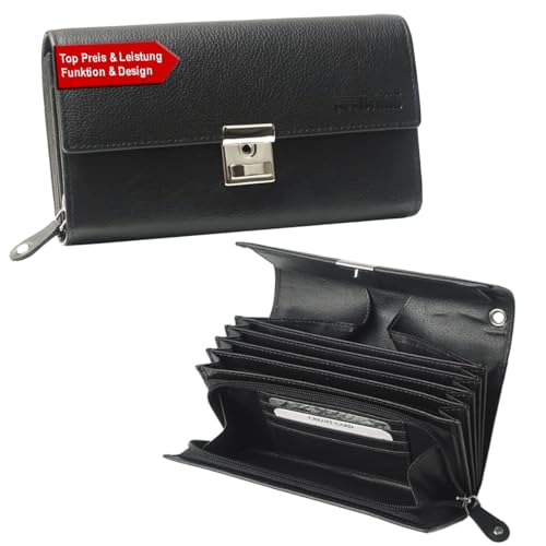 Echt-Leder Kellnerbörse Taxi Geldbörse Leder schwarz Kellner-Portemonnaie Kellner-Geldbörse Geldbeutel Portmonee mit großem Münzfach für Damen Herren
