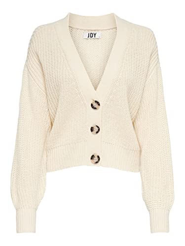 JDY Damen Strickjacke JDYJusty gestrickte Damenjacke Cardigan mit Knopfleiste 15200418 Eggnog L