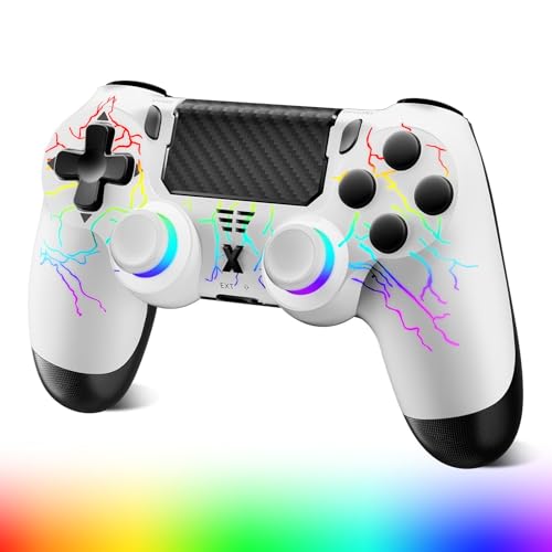 Glitfix Wireless Controller für PS-4, Game Controller kompatibel mit PS-4/Pro/Slim/PC Gamepad mit Turbo/Zurück Taste/Dual Vibration/6-Achsen Gyro Sensor/Touchpanel(RGB)
