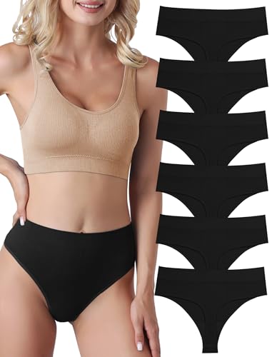 Evolyline 6er-Pack String Tangas Damen Bauchweg Unterhosen Tanga Damen Nahtlose Strings Tanga Set Hoher Taille Unterhosen Unterwäsche Frauen Baumwolle String Atmungsaktiv Weich Panties