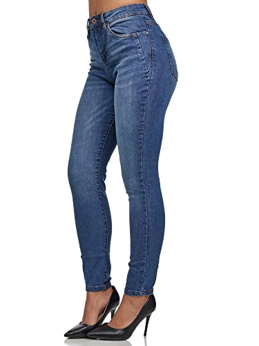 Tazzio Damen High Waist Skinny Jeans – Stretch Denim Hose im Slim Fit, Figurformende Damenjeans mit 5-Pocket Style, Blau F107 (Größe 44)