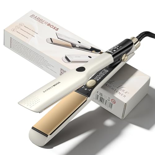 BarberBoss Haarglätter mit Floating Ceramic Technology, Platten-Glätteisen, Professional Glätteisen für glattes, Frizz-kontrolliertes Styling, Negativ-Ionen und Keratin-Pflege für Haar (QR-8421, Weiß)