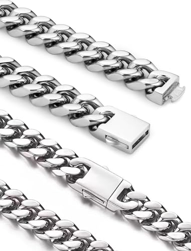 Inscca Kette Herren Edelstahl 55cm 5 mm Panzerkette Herren Cuban Halskette Edelstahl Dünn Panzer Kette Damen für Jungen Stämmig