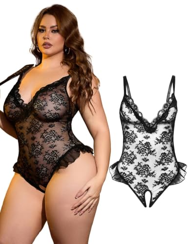 comeondear Body Damen Sexy Dessous Offener Schritt Reizwäsche Schwarz,XXL
