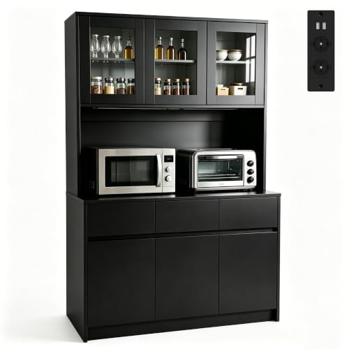 Wumagin 180 cm Küchenschrank Buffetschrank mit LED und Ladestation - SW