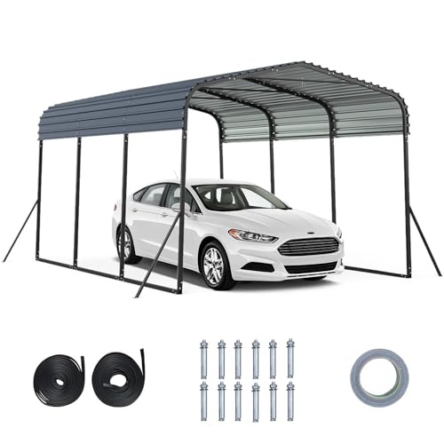 COSTWAY Carport Zeltgarage 440 x 300 cm, Garagezelt wasserdicht mit Metallrahmen & 4 zusätzlichen Schrägbeinen, Auto Unterstand groß, Lagerzelt, Partyzelt für Auto, SUV, LKW, Boot
