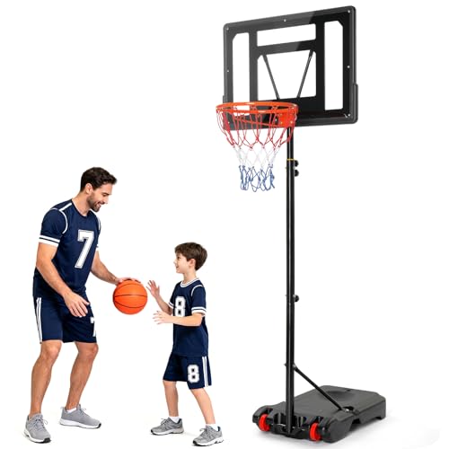 LEADZM Basketballkorb Outdoor mit Ständer & Rollen, 2 Netze, Höhenverstellbarer von 155-210 cm,Tragbarer Basketballkorb Indoor/Outside, Geeignet für Erwachsene & Kinder (Schwarz)