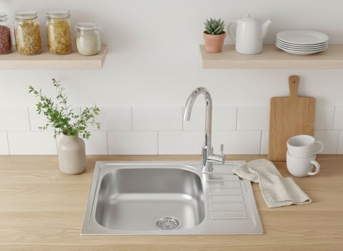 Faizee Möbel | Edelstahlspüle 60x50,5 cm – Hochwertige Einbauspüle, moderne Küchenspüle & Spülbecken aus Edelstahl mit Abtropffläche, inkl. Siphon; als Waschbecken und Ausgussbecken in der Küche
