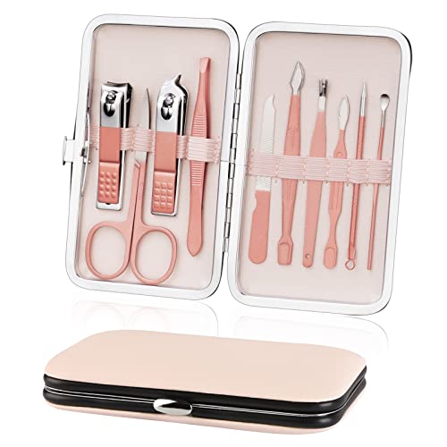 AOOWU Nagelknipser Set, 10-teiliges Maniküre Pediküre Set, Damen Edelstahl Nagelknipser Werkzeuge, Professionelle Reise Beauty Nagelpflege Kit für Zuhause, Reisen (Roségold)