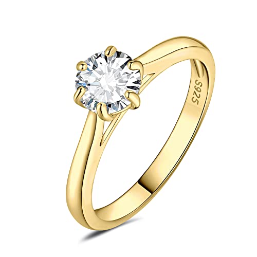 JewelryPalace 0.5ct Rund Moissanite Solitär Promise Ring Damen, Braut Schmuck Set, Verlobungsring Damenring Ringe Silber 925 mit Stein für Frauen, Simulierte Diamant Jubiläum Eheringe Vergoldet 54