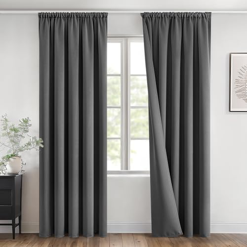 MIULEE Verdunklungsvorhänge mit Kräuselband Grau Vorhänge Blickdicht 2er Set 140x280 cm Modern Gardinen Abdunkelnde Vorhänge Wohnzimmer Schlafzimmer Fenster Gardine Verdunkelung Thermovorhang