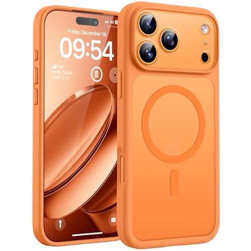 TOCOL für iPhone 17 Pro Hülle für MagSafe, Vollständiger Kameraschutz, Eingebauter Magnetring, Stoßfest Kratzfest Transluzente Matt Handyhülle für iPhone 17 Pro Case 6,3 Zoll, Orange