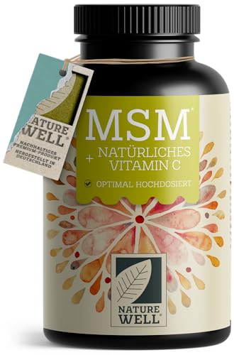 MSM 2000mg pro Tag + natürliches Vitamin C - 365 MSM Tabletten mit Methylsulfonylmethan - kompakteres MSM Pulver als bei MSM Kapseln - 1000 mg MSM pro Tablette - vegan - NatureWell
