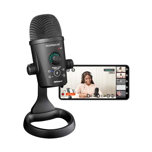 Roland GO:PODCAST Video-Podcast-Studio für Smartphones | Einfaches Livestream-System für Podcaster, Vlogger & mehr | Intuitive Video-App | Hochwertiges USB-Mikrofon | Vier Richtcharakteristiken