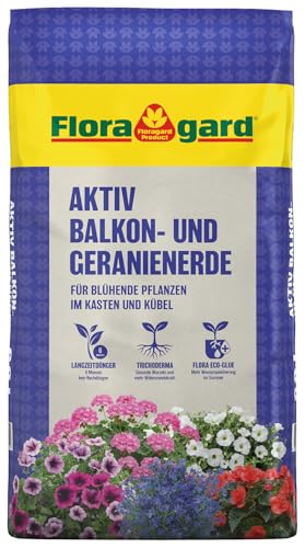 Floragard Balkon- & Geranienerde 60 L – torfreduzierte Spezialerde mit lockerer, nährstoffreicher Struktur – ideal für Geranien, Sommer- & Kübelpflanzen für kräftiges Wachstum & üppige Blüten