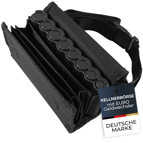 HMF Kellner Geldbörse mit verstellbarem Gürtel, Kellnertasche mit Euro-Geldwechsler | 20,5 x 10 x 6,5 cm | Schwarz