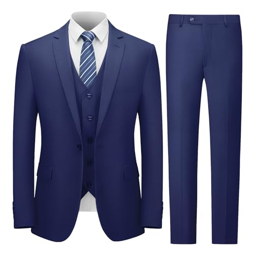 Cooper & Nelson Herrenanzug Slim Fit, 3-teilige Anzüge für Männer, EIN-Knopf-Jacke, Weste, Hose mit Krawatte, Smoking-Set, Marineblau, XL