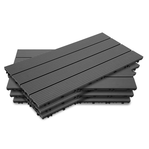 Jayseuw WPC Fliesen 60 x 30 cm 6 Stück / 1m² Grau Terrassenfliesen Klicksystem Fliese Holzoptik Bodenbelag Klickfliesen Terrasse Balkon/Farbe:Grau