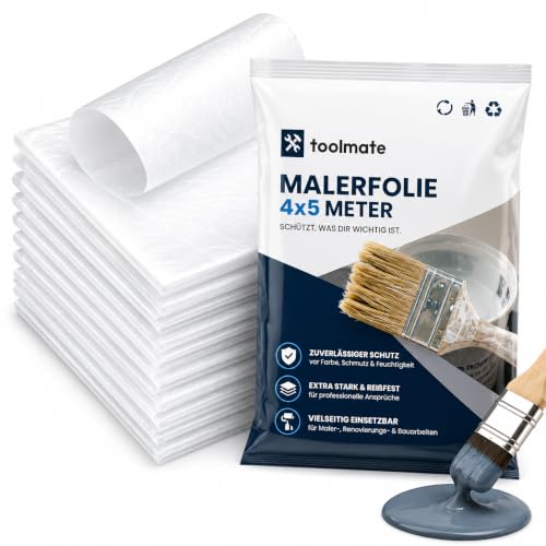 6x Abdeckfolie Maler - extra stark & dick - Malerfolie transparent 4x5 Meter - Malerplane/Abdeckplane - Baufolie optimal für Umzug & Renovierung