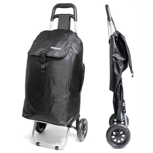 Hoppa 57L Stabiler Einkaufstrolley klappbar Shoppingtrolley multifunktional Einkaufsroller abnehmbare Tasche Rollen Einkaufswagen Wagen (Schwarz)